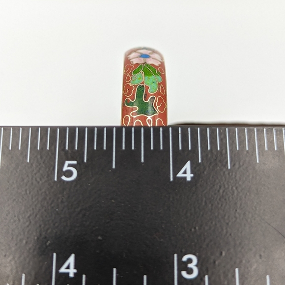 Floral Vintage Cloisonné Costume Bracelet Bangle Red with Flowers - Picture 11 of 11